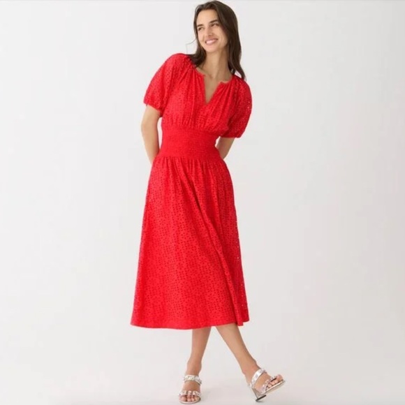 J.Crew Provence Smocked-Waist Midi Dress in Eyelet - Picture 1 of 9